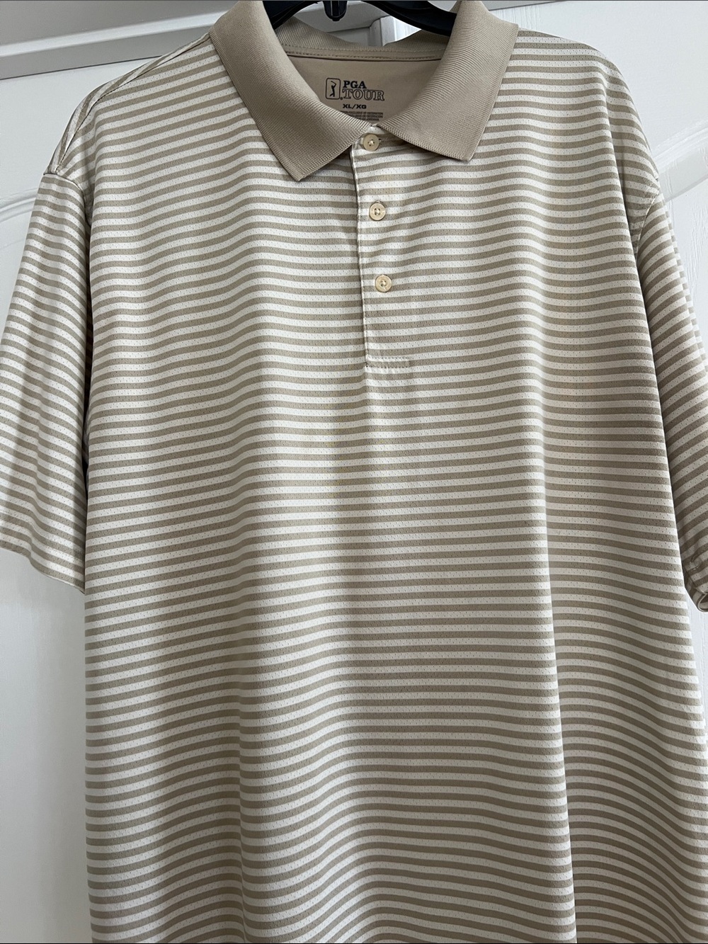 PGA Tour Tan and Cream Striped Polo Shirt